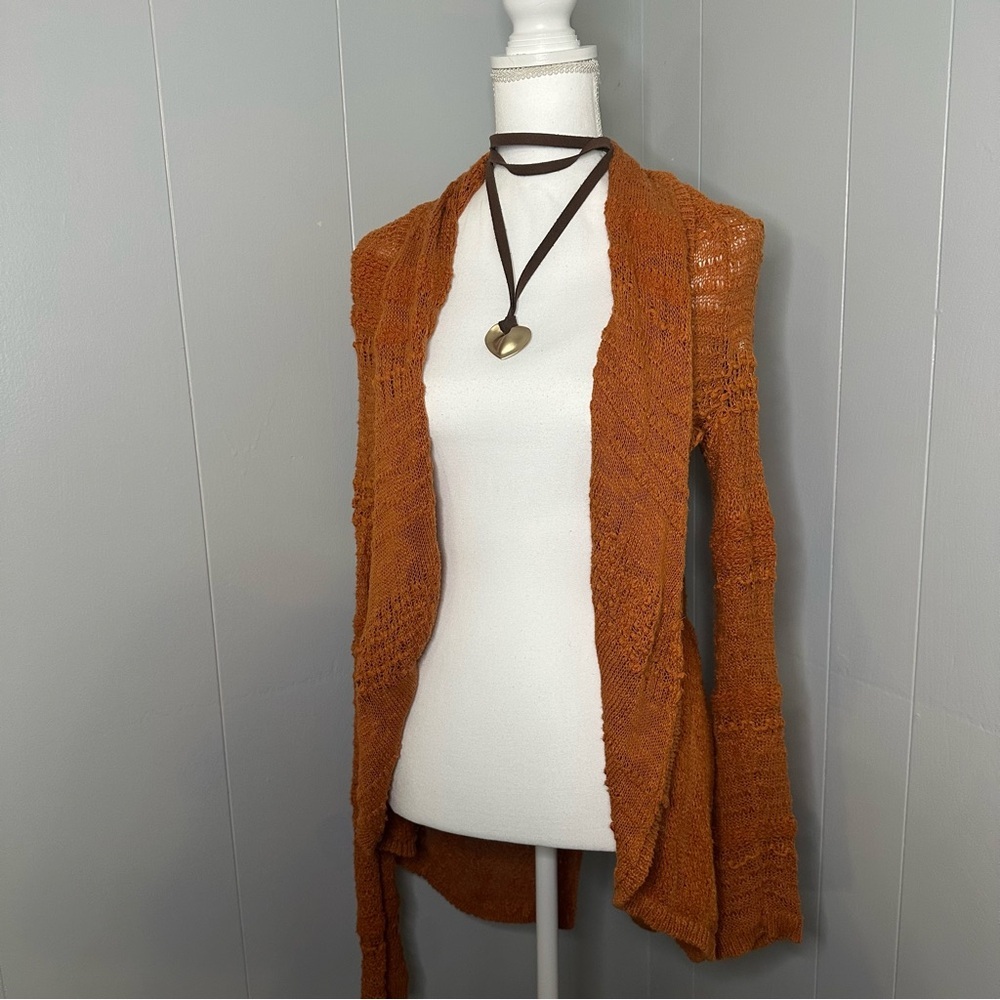 Knitted & Knotted Anthropologie Rust Open Knit Cardigan Size M